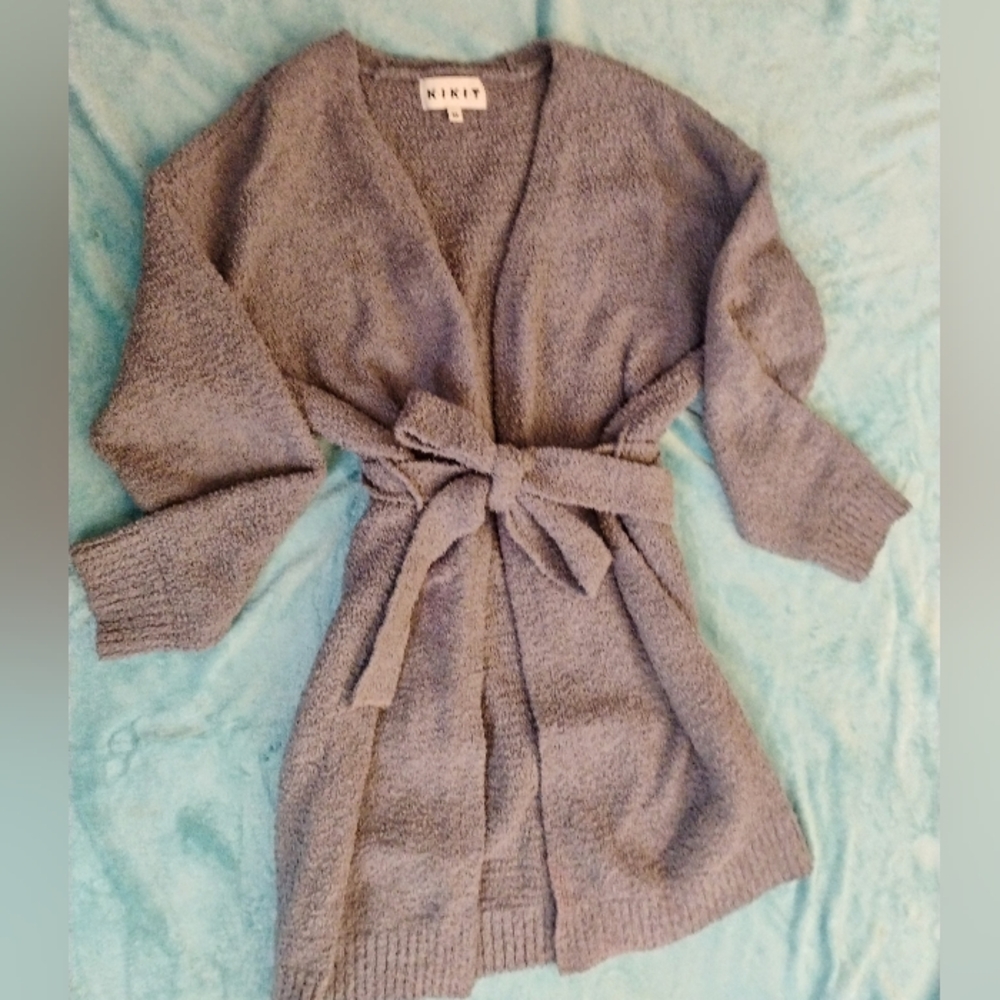 Ninety Gray Long Cardigan with Cozy Fabric and Open Front